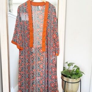 Xhilartion xs Floral Kimono with Orange Trim